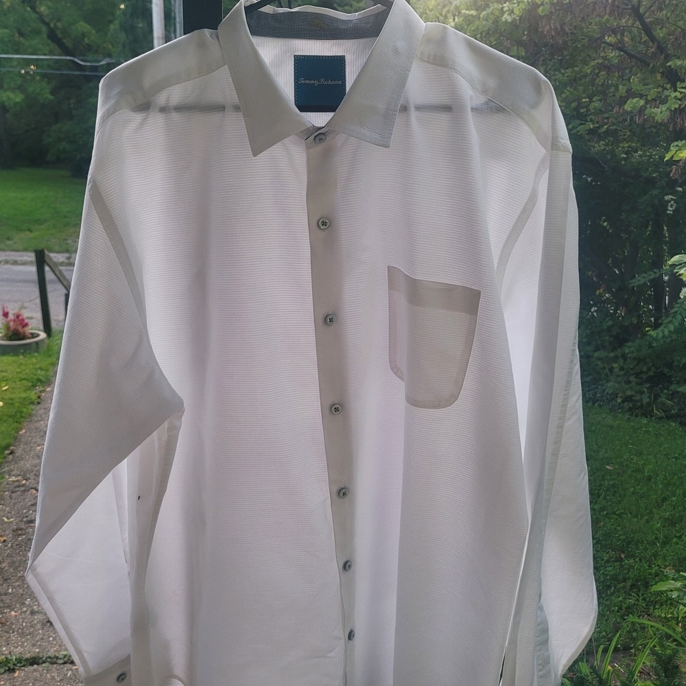 Tommy Bahama Men's Casual Shirt White/Blue, Size 2XL, Long Sleeve, Button-Up